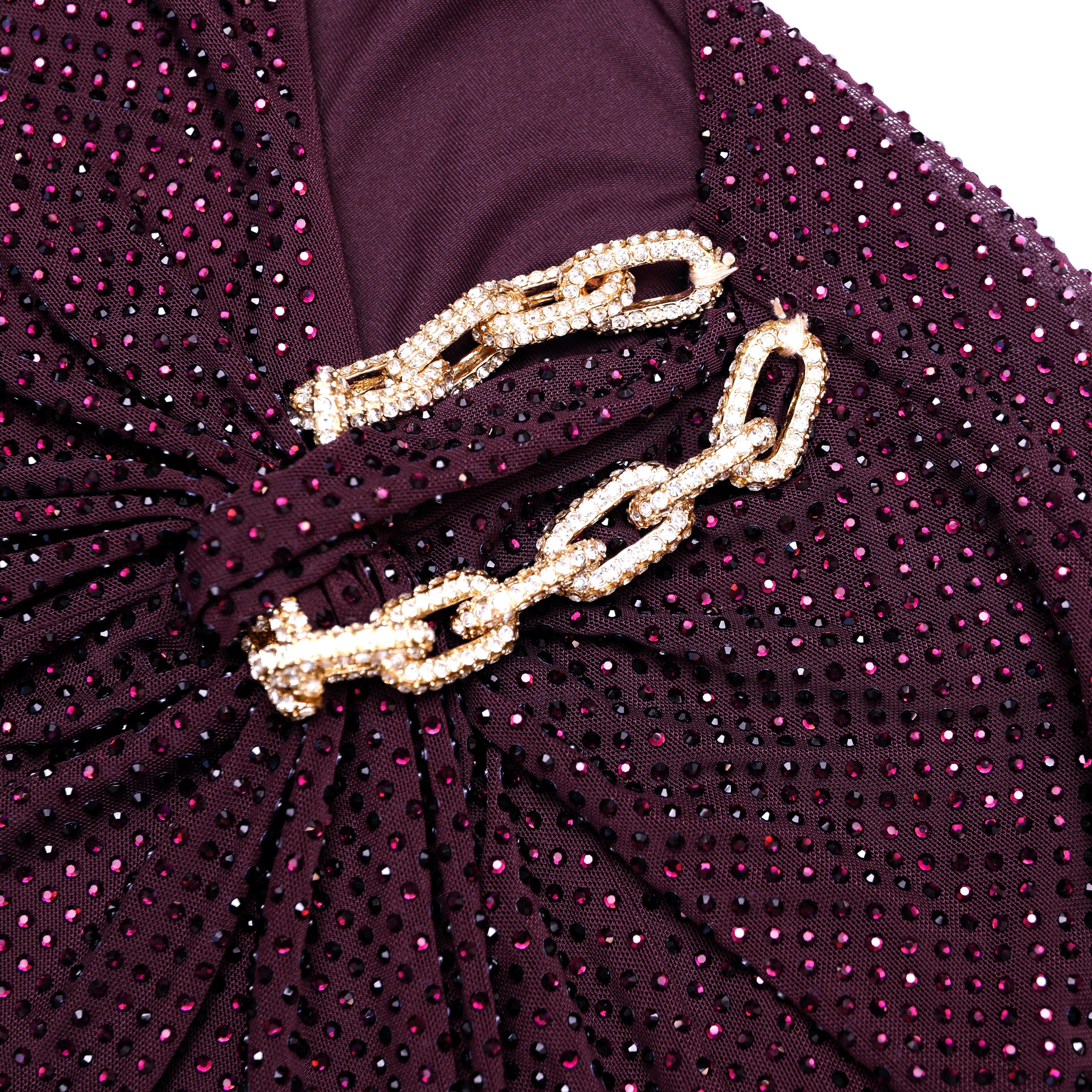 Burgundy Rhinestone Embellished Maxi Dress