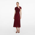 Red Rhinestone Drape Midi Dress