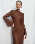 Brown Rhinestone Mesh Maxi Dress