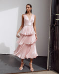 Pink Metallic Tiered Midi Dress