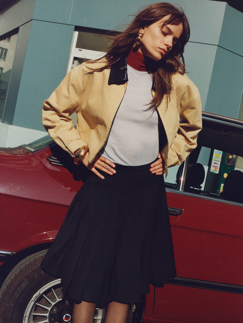 Beige Denim Cropped Jacket