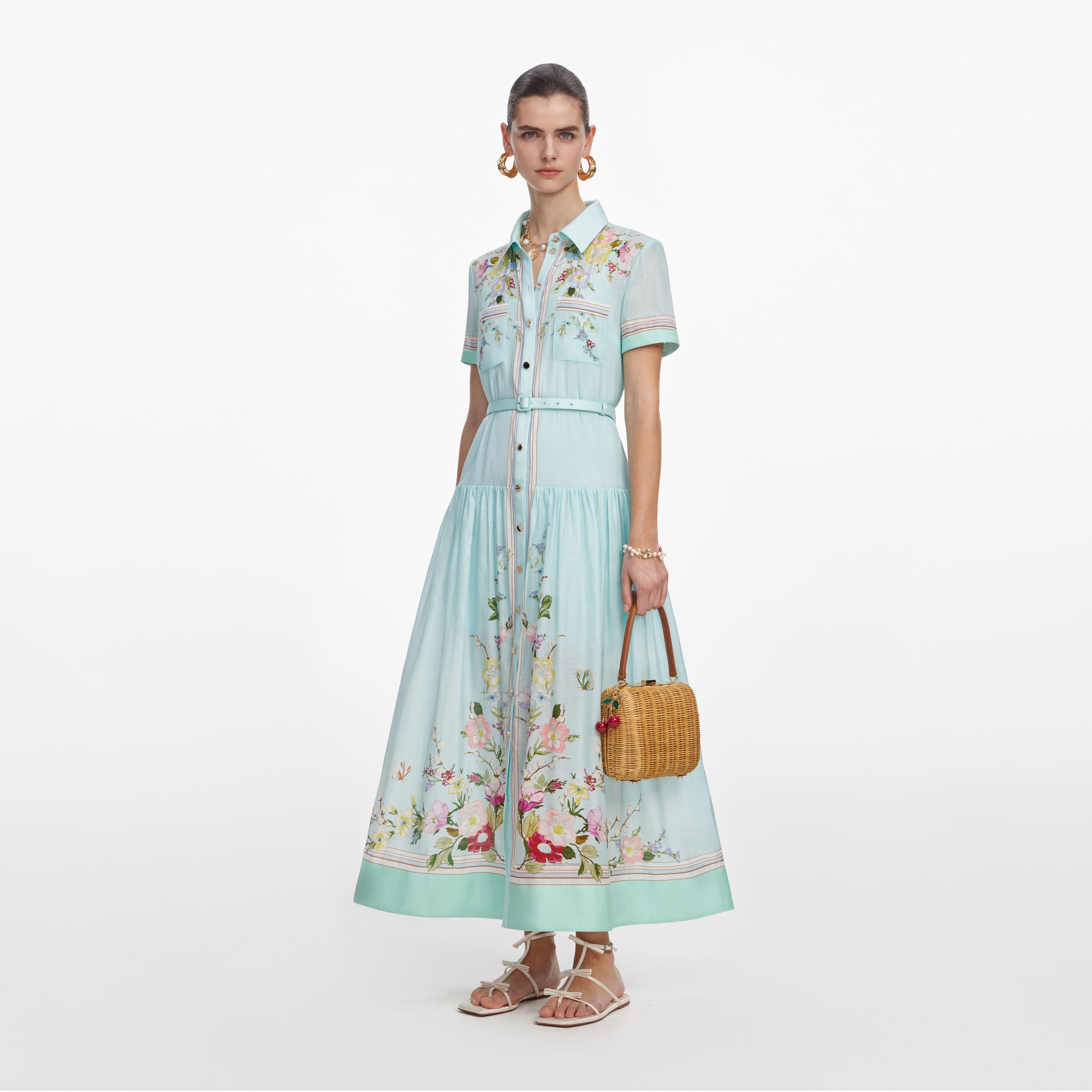 Mint Floral Organza Midi Dress
