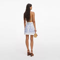 White And Blue Embroidered Mini Skirt