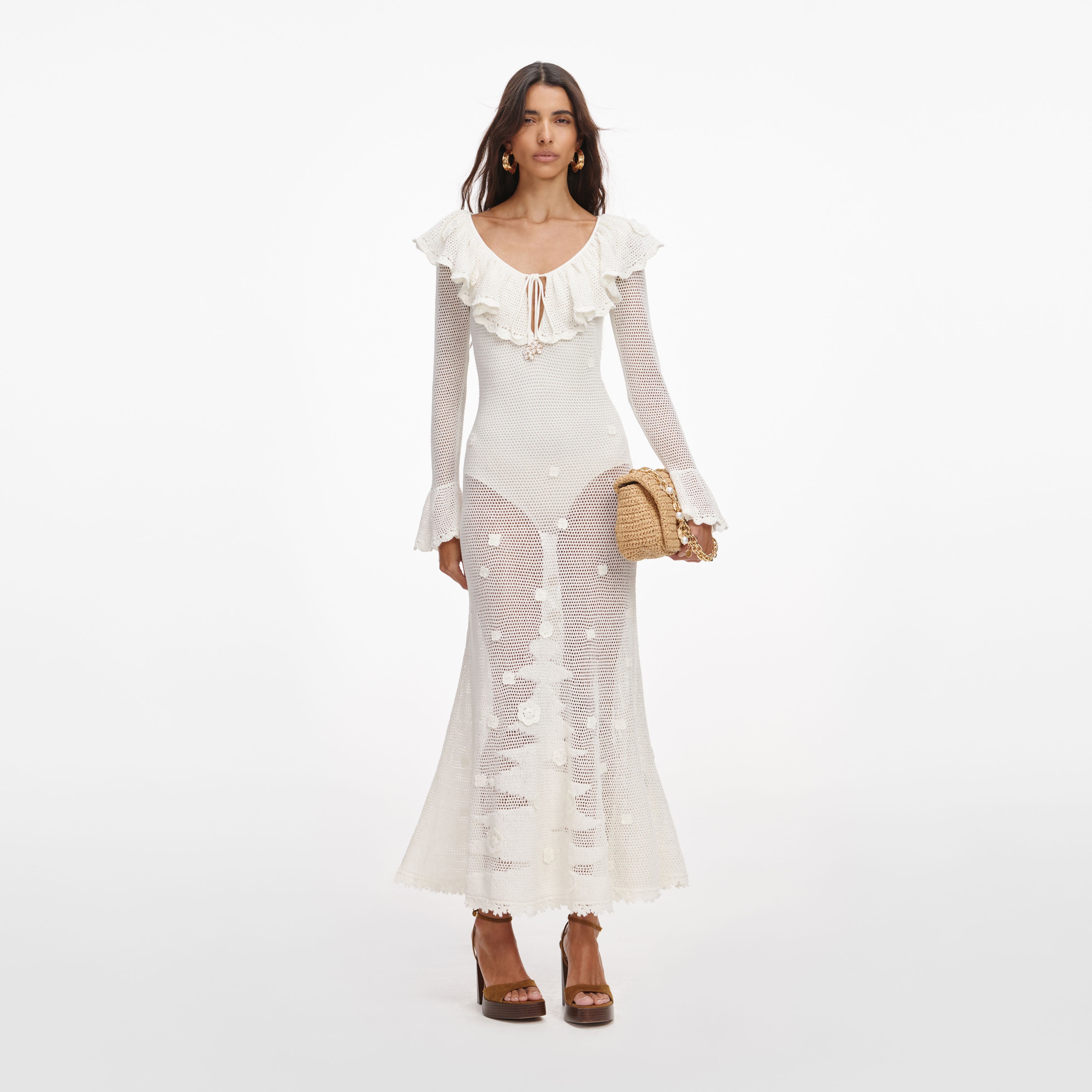 White Floral Crochet Midi Dress