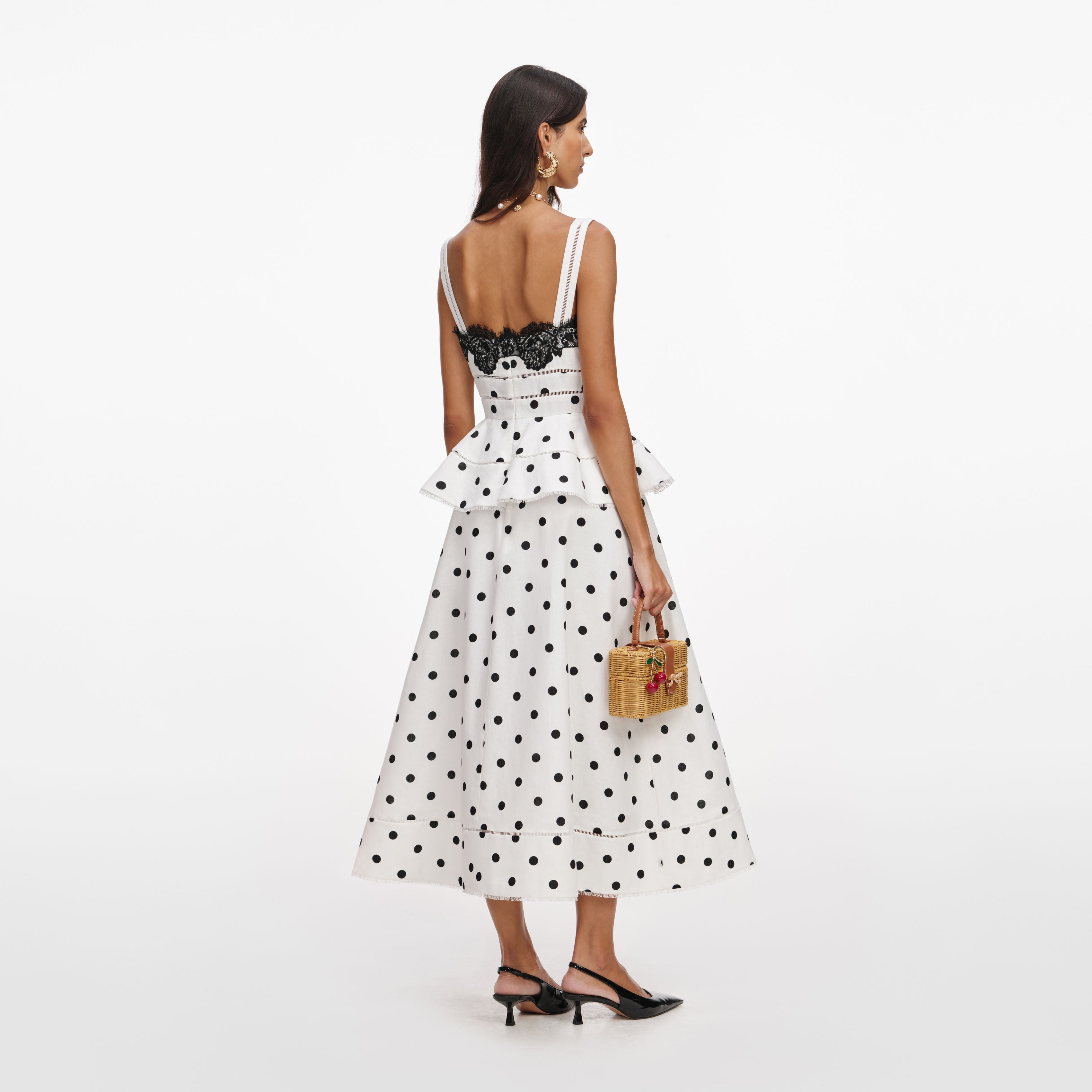White Polka Dot Linen Midi Dress
