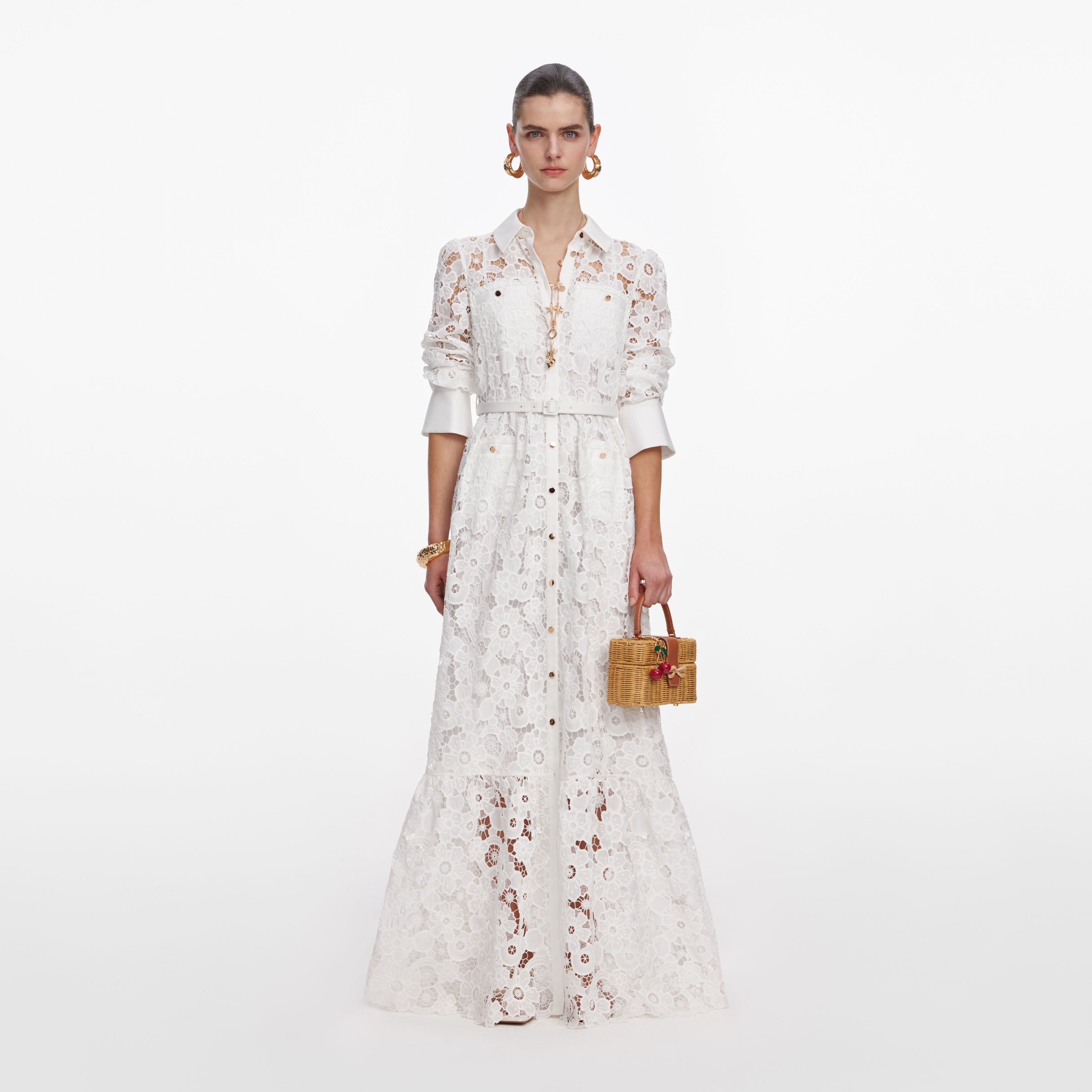 White Lace Collared Maxi Dress