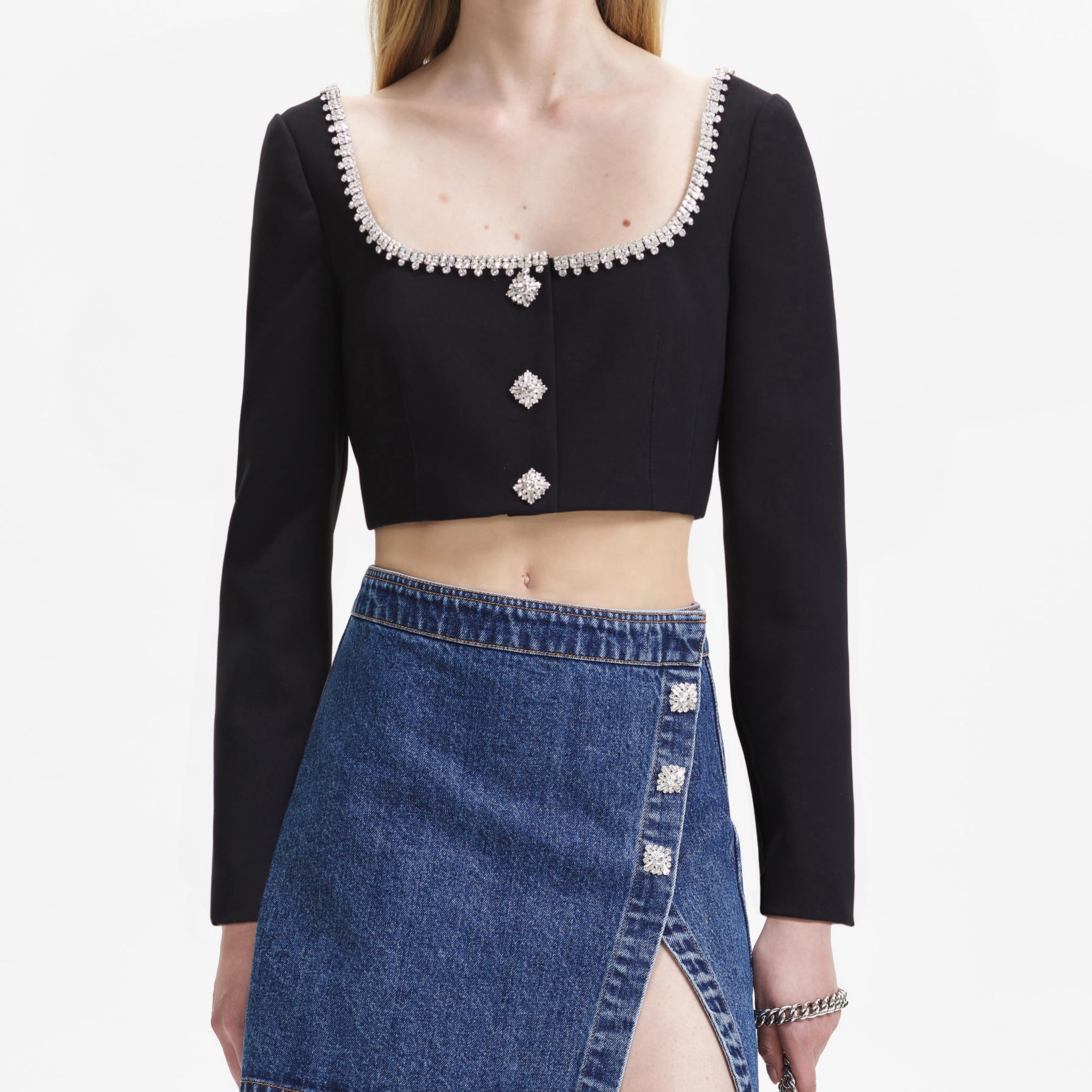 Black Bonded Crepe Crop Top