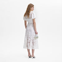 White Lace Diamante Collar Midi Dress