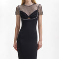 Black Crepe Diamante Midi Dress
