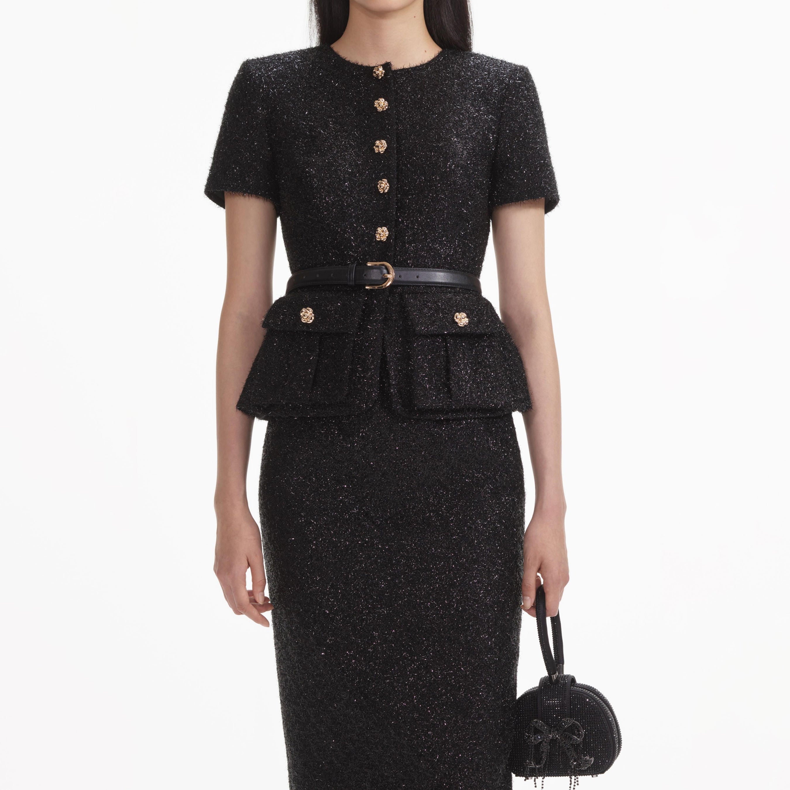 Black Tinsel Boucle Tailored Midi Dress