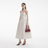 Cream Polka Dot Taffeta Midi Dress