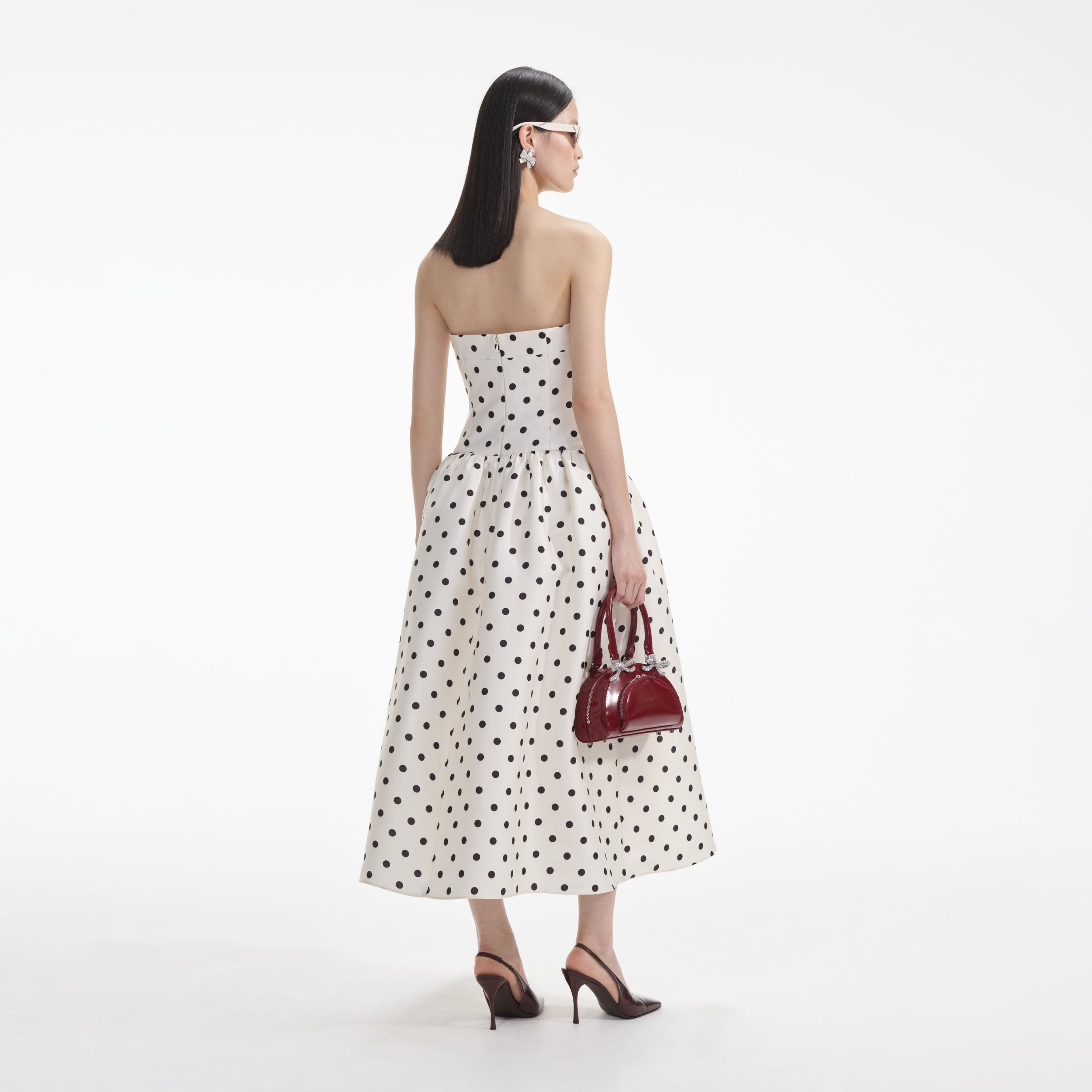 Cream Polka Dot Taffeta Midi Dress