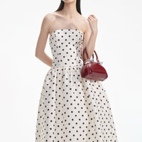 Cream Polka Dot Taffeta Midi Dress