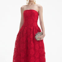 Red Bandeau Lace Midi Dress