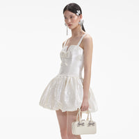 Cream Sequin Bow Mini Dress