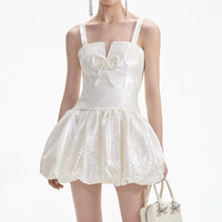 Cream Sequin Bow Mini Dress