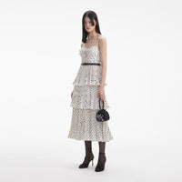 Cream Polka Dot Tiered Midi Dress