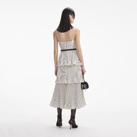 Cream Polka Dot Tiered Midi Dress