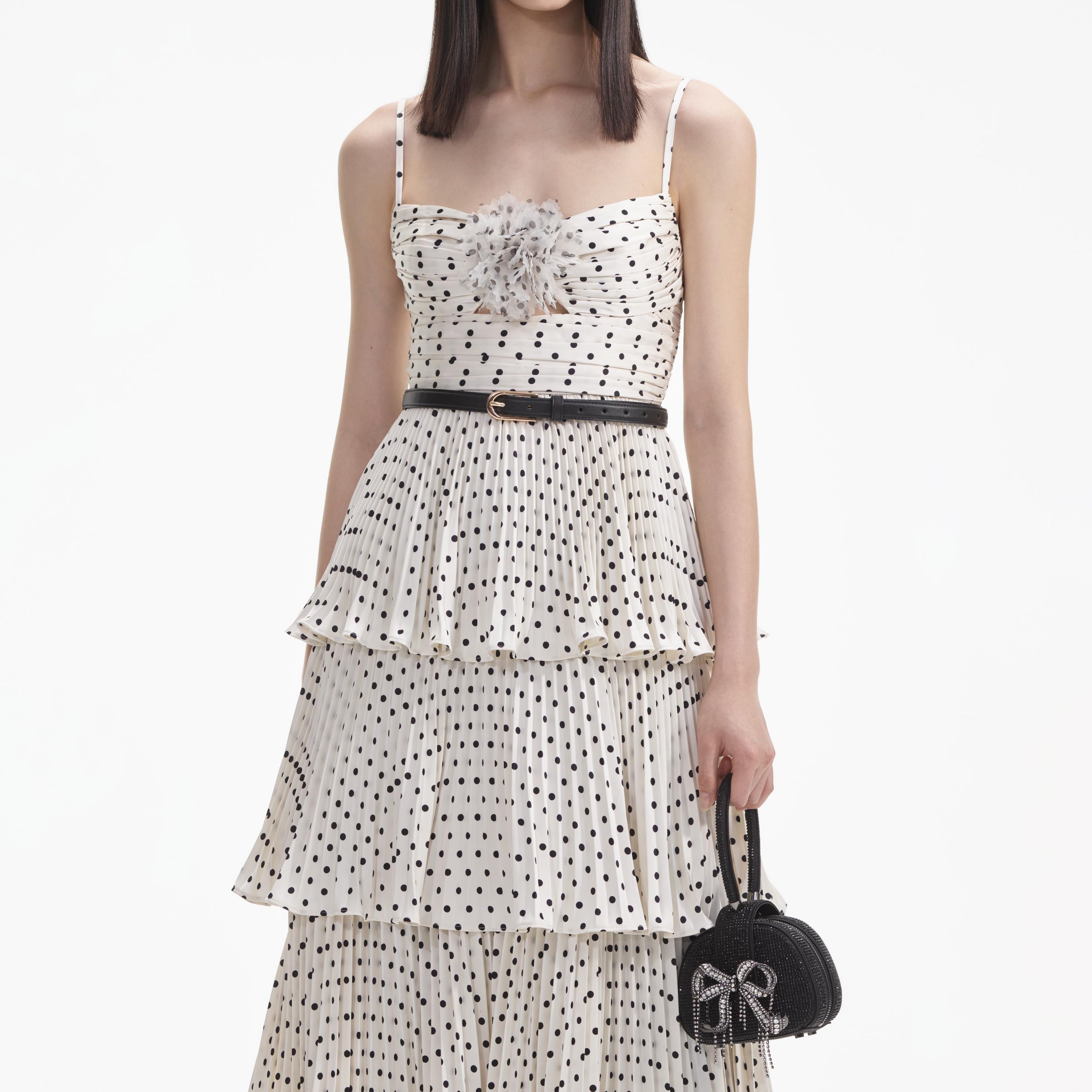 Cream Polka Dot Tiered Midi Dress