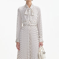 Cream Polka Dot Satin Midi Dress