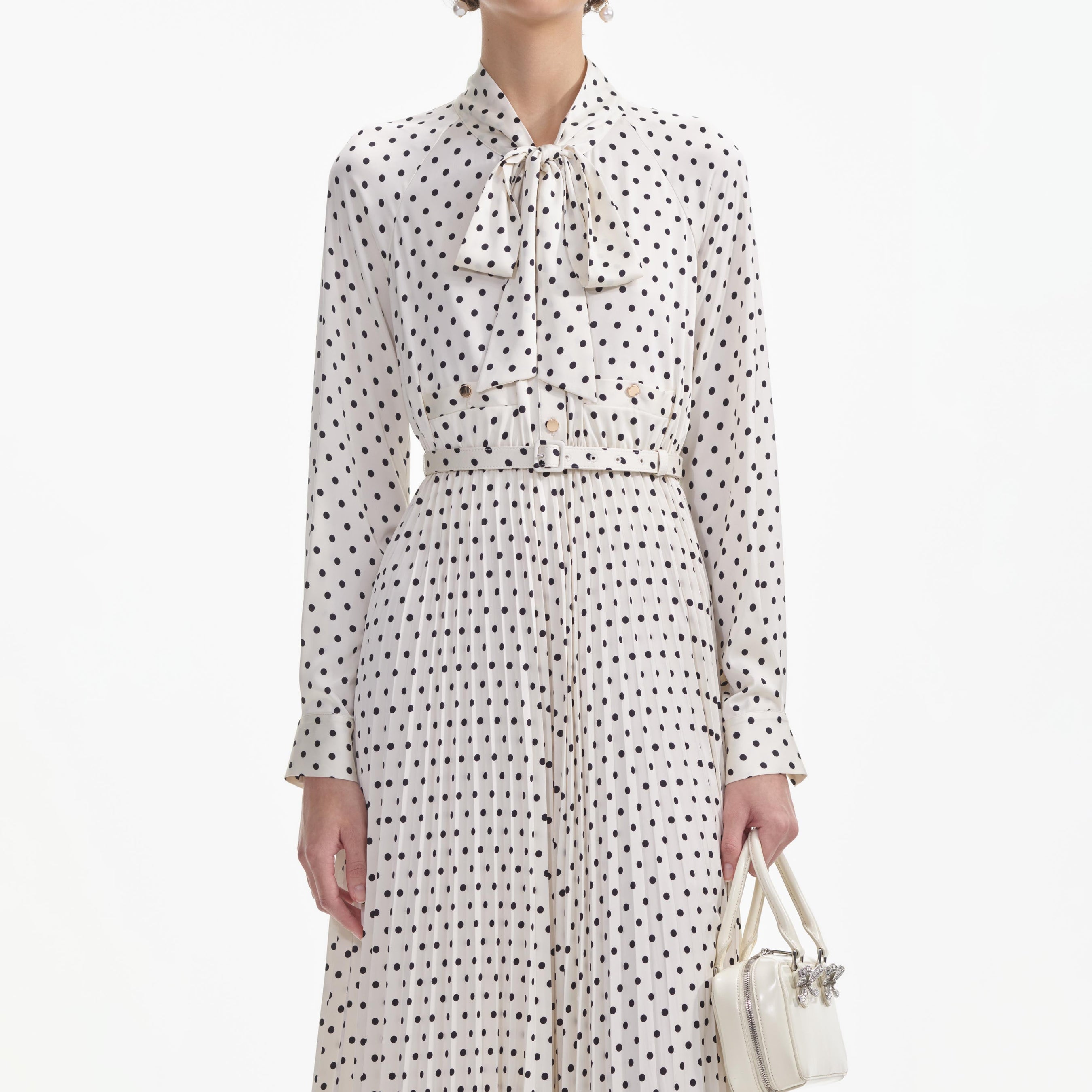 Cream Polka Dot Satin Midi Dress