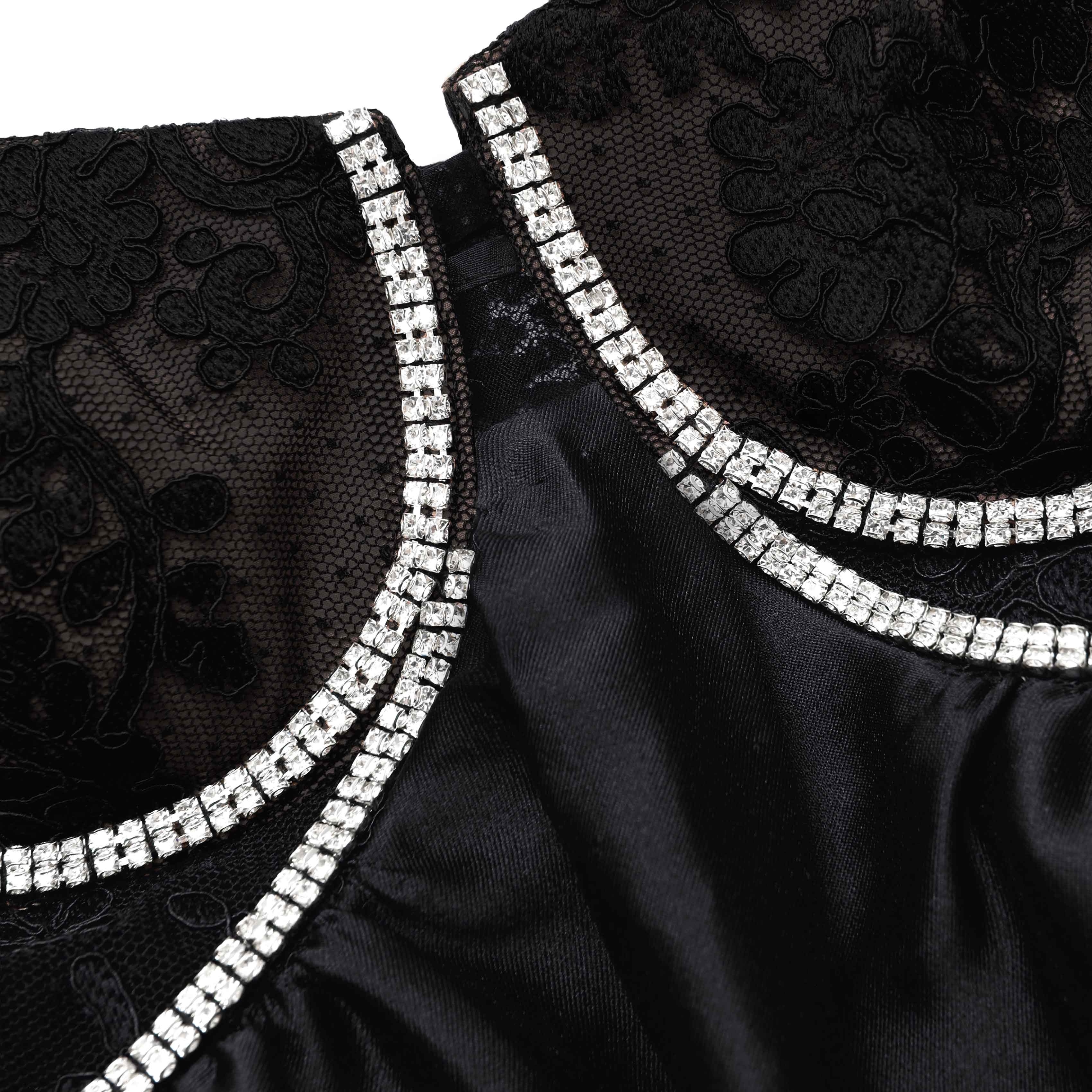 Black Taffeta Diamante Mini Dress