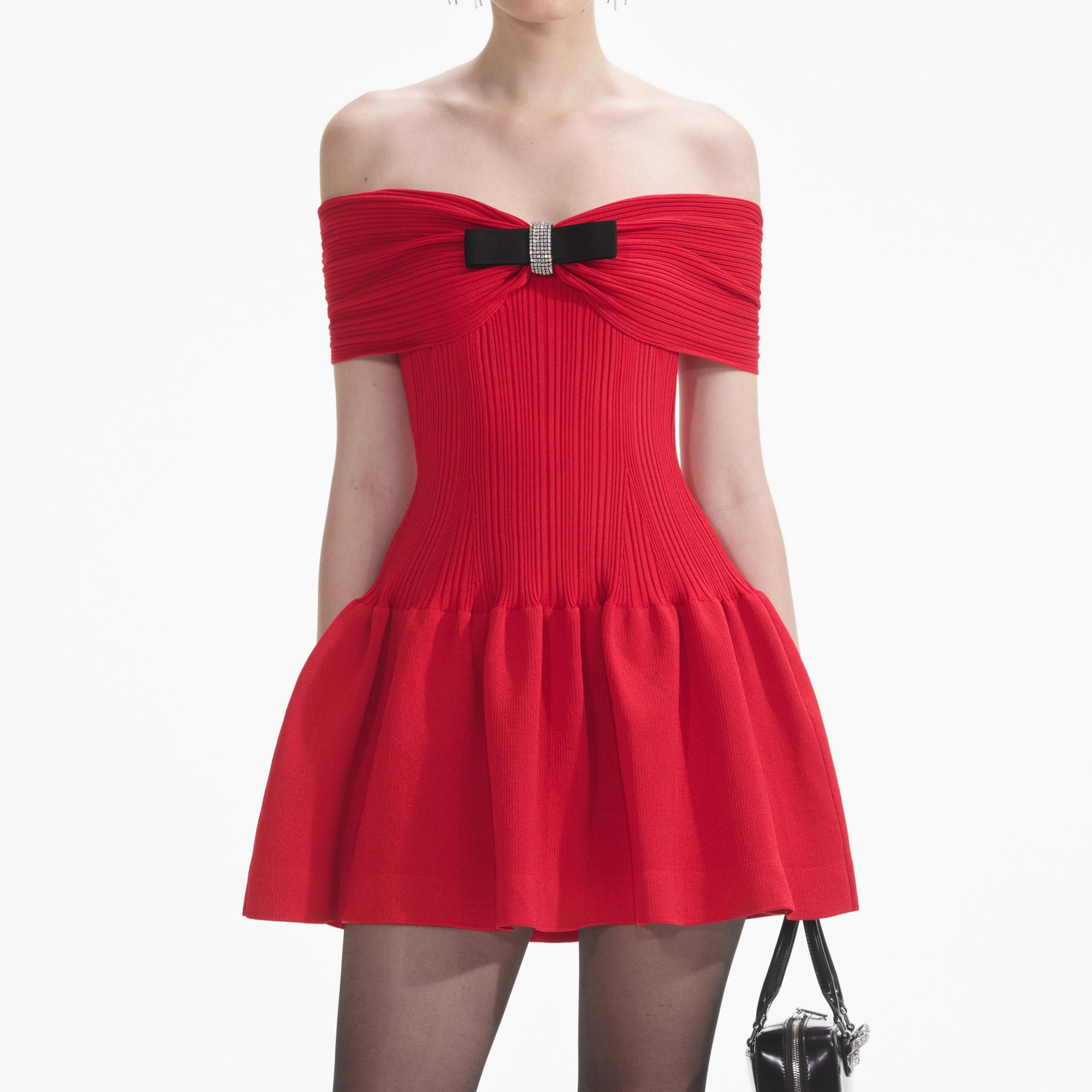 Red Knit Bow Mini Dress