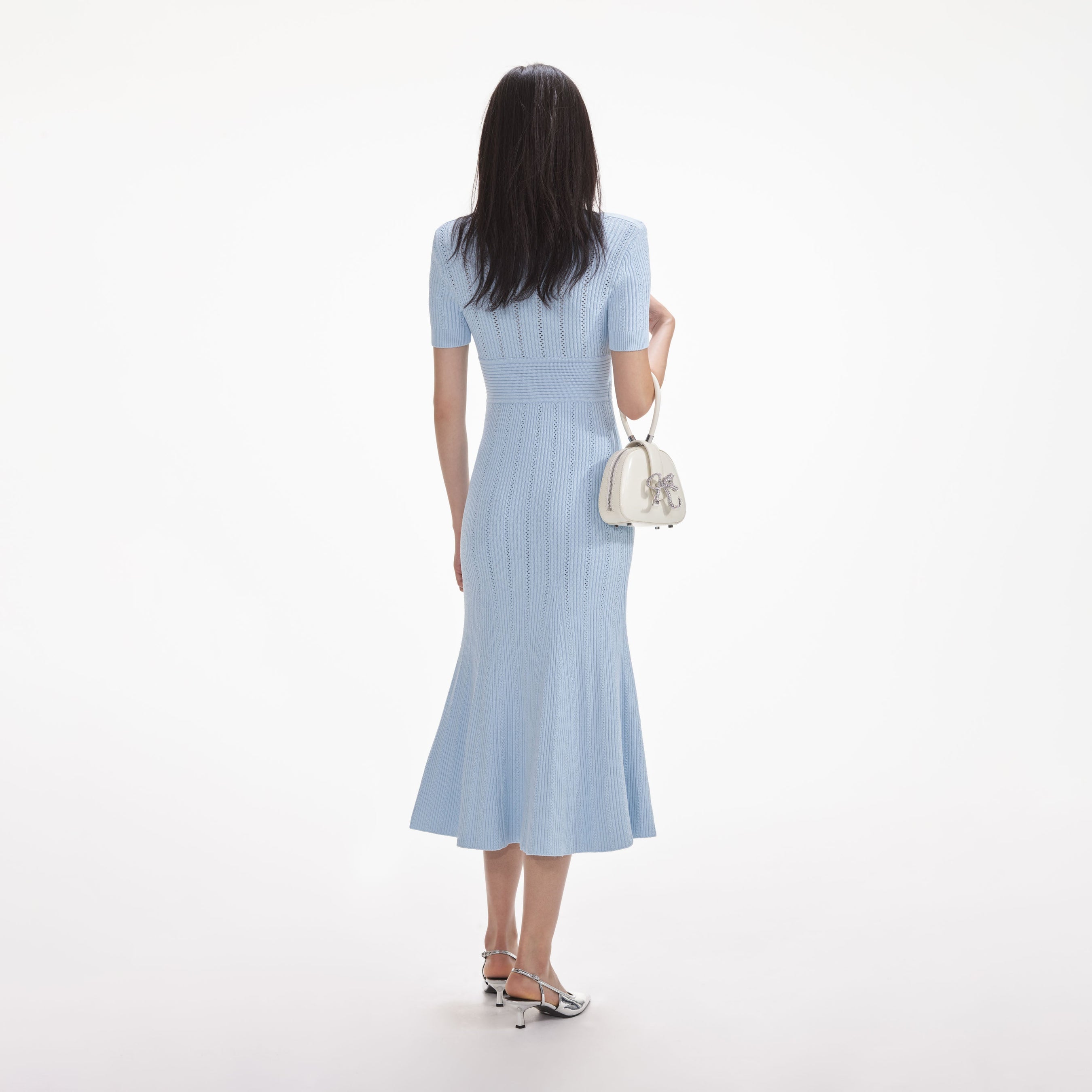 Blue Pointelle Knit Midi Dress