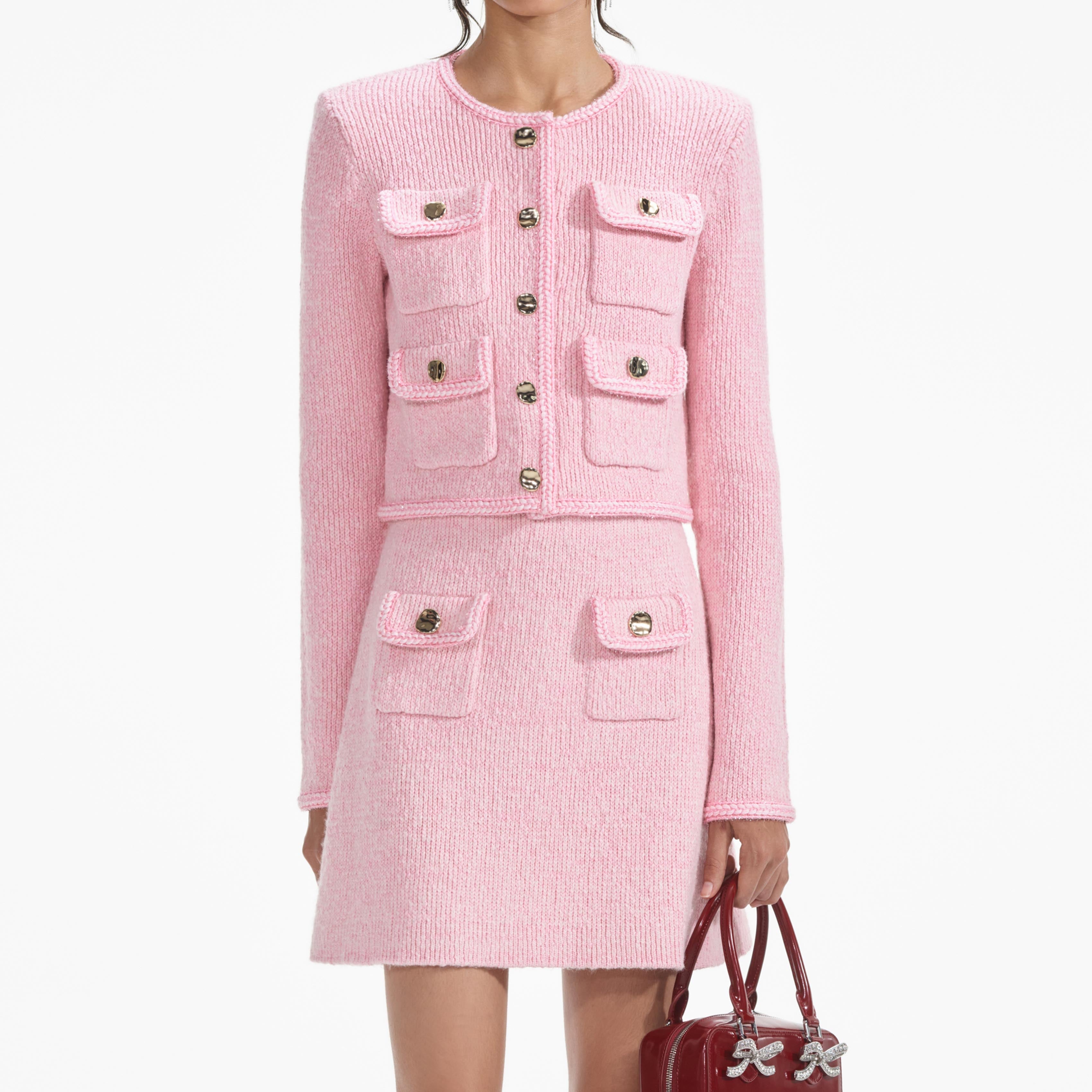 Pink Melange Merino Knit Skirt