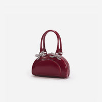 Burgundy Leather Curved Mini Tote Bag