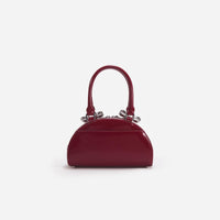 Burgundy Leather Curved Mini Tote Bag