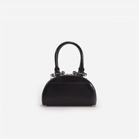 Black Leather Curved Mini Tote Bag