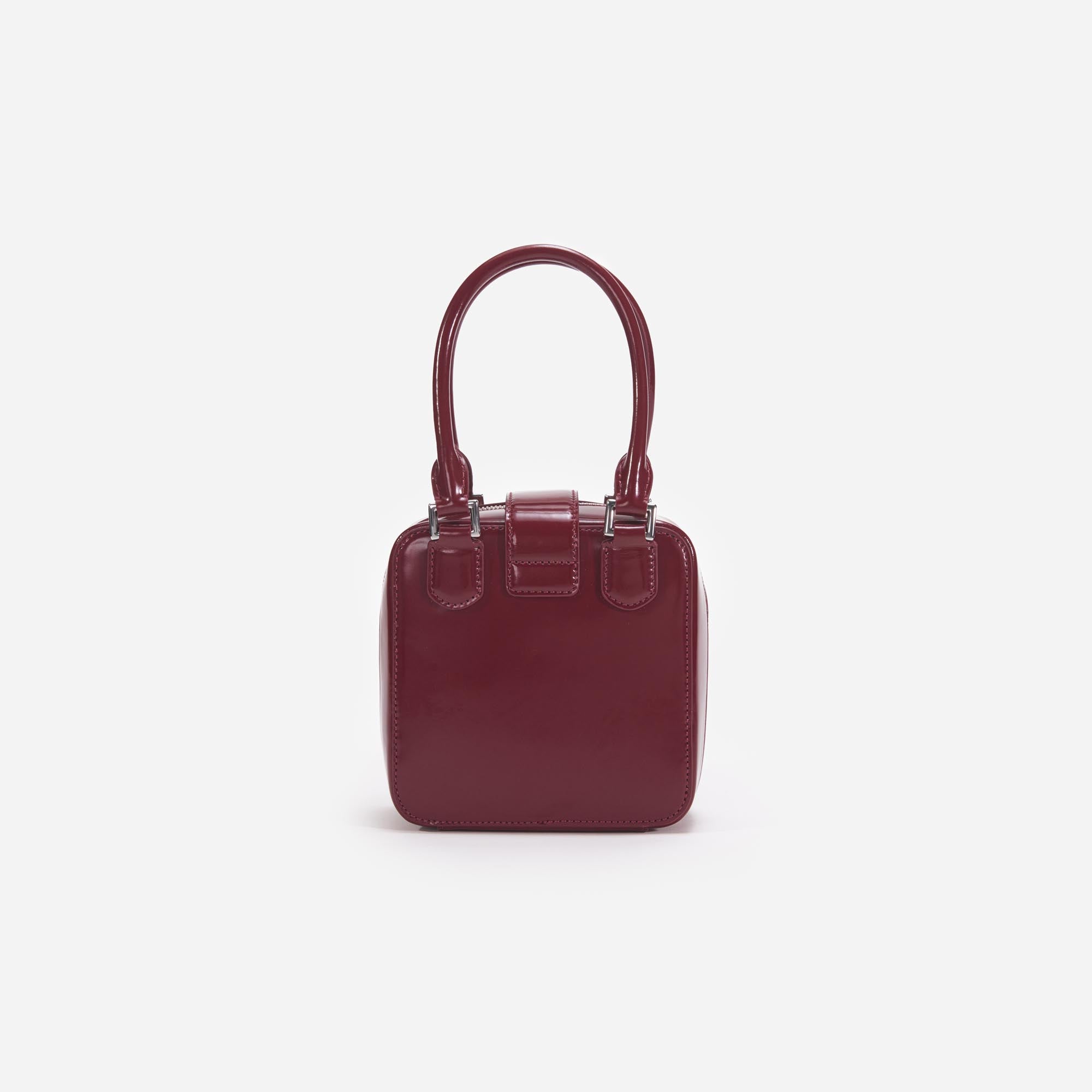 Burgundy Leather Square Mini Tote Bag