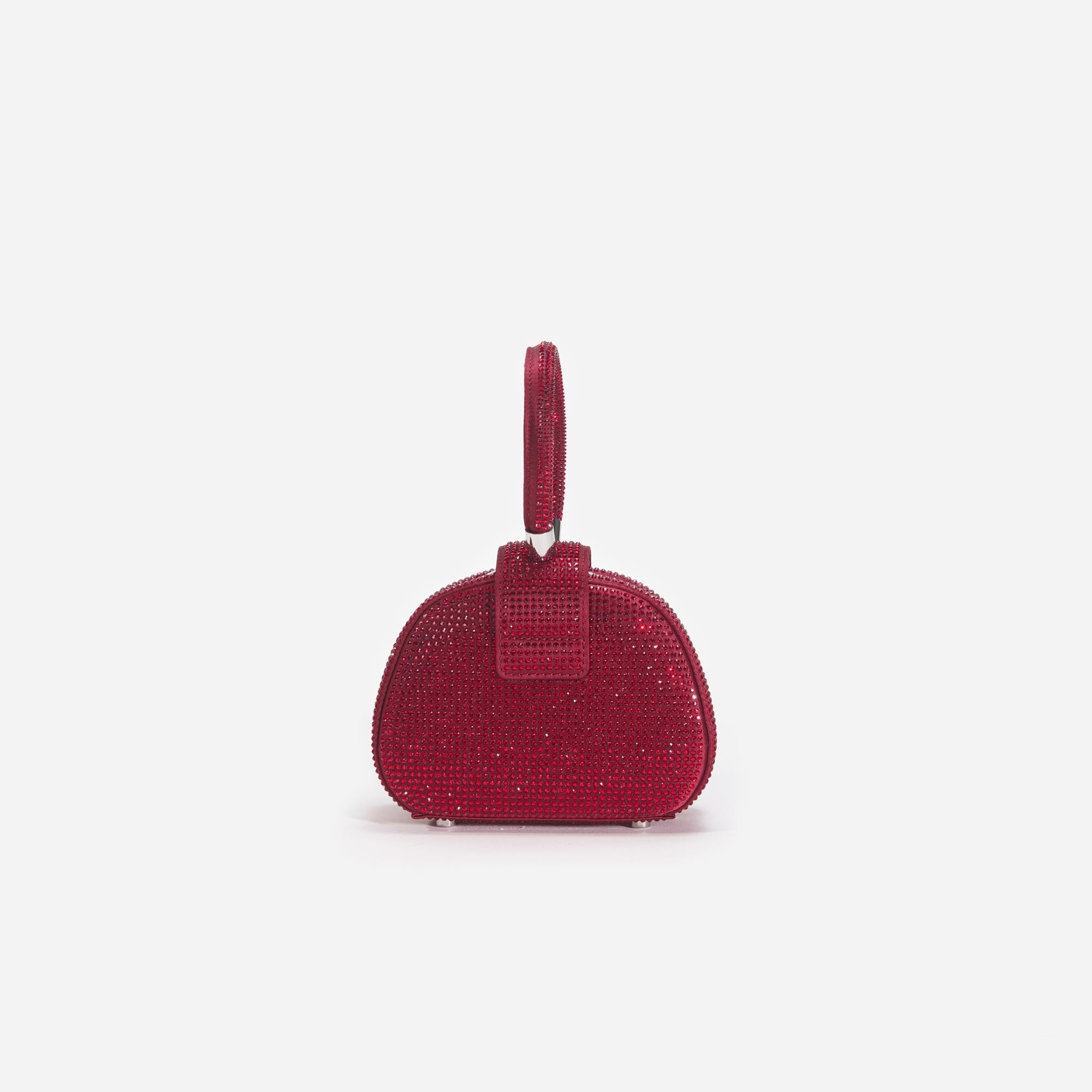 Burgundy Rhinestone Top Handle Micro Bag