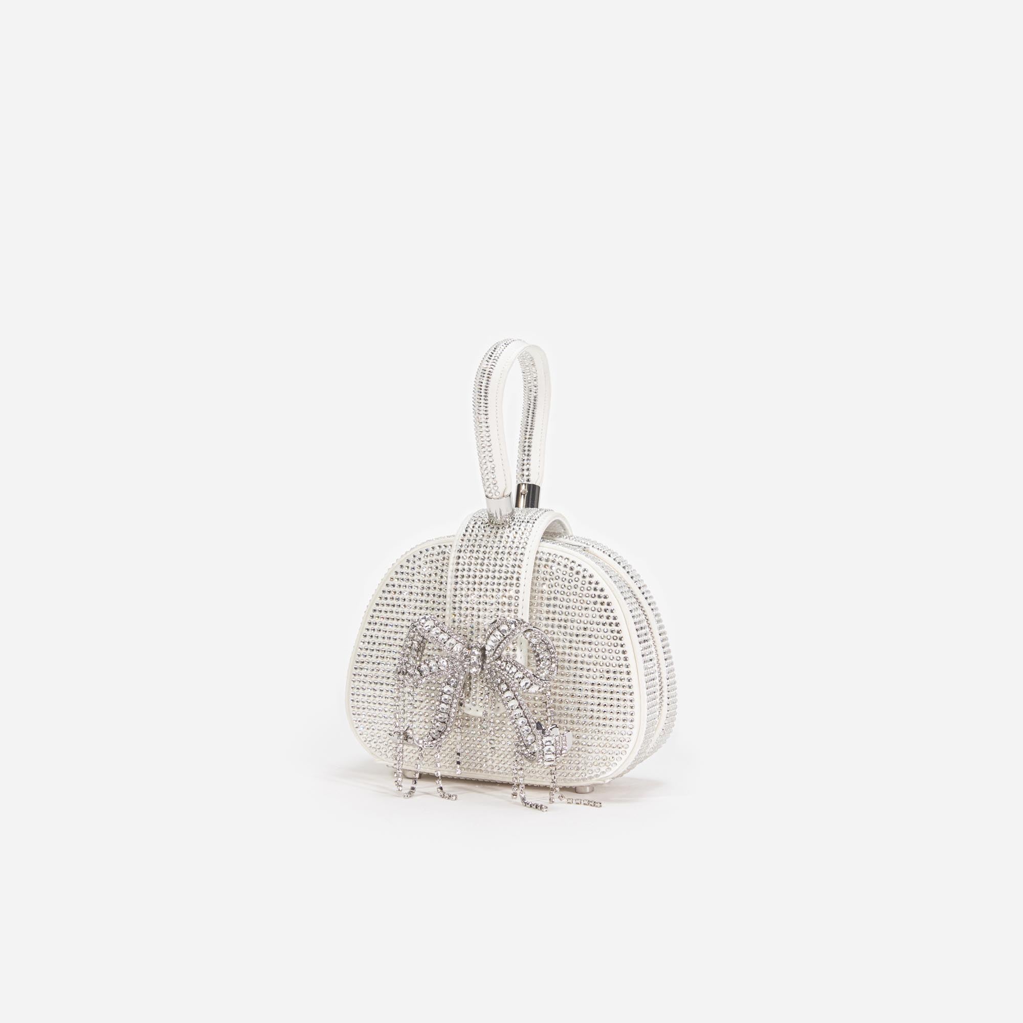 Cream Rhinestone Top Handle Micro Bag