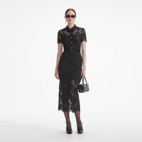 Black Lace Diamante Midi Dress