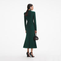 Green Rhinestone Mesh Midi Dress