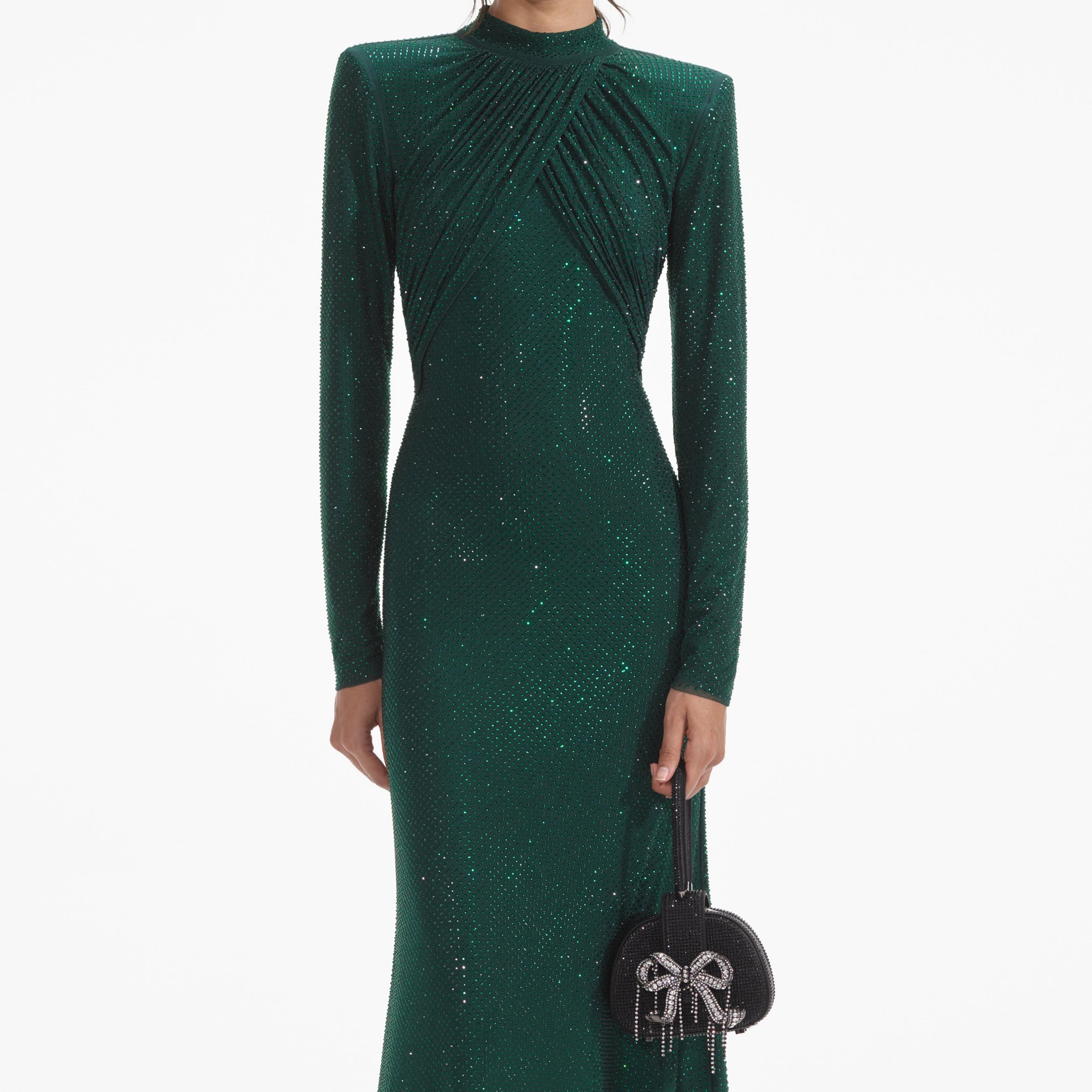 Green Rhinestone Mesh Midi Dress