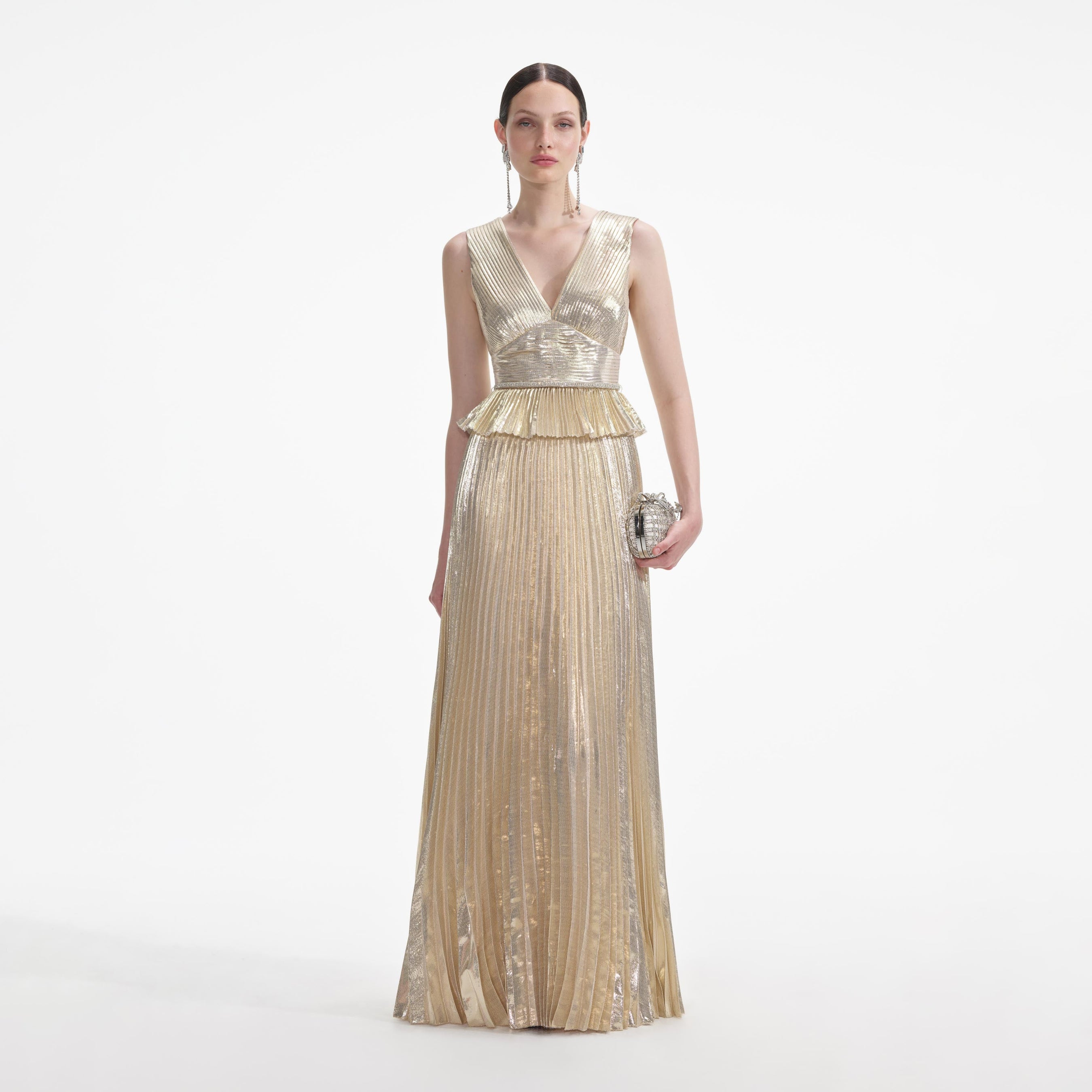 Gold Metallic V-Neck Maxi Dress