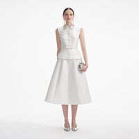 Cream Taffeta Diamante Midi Dress