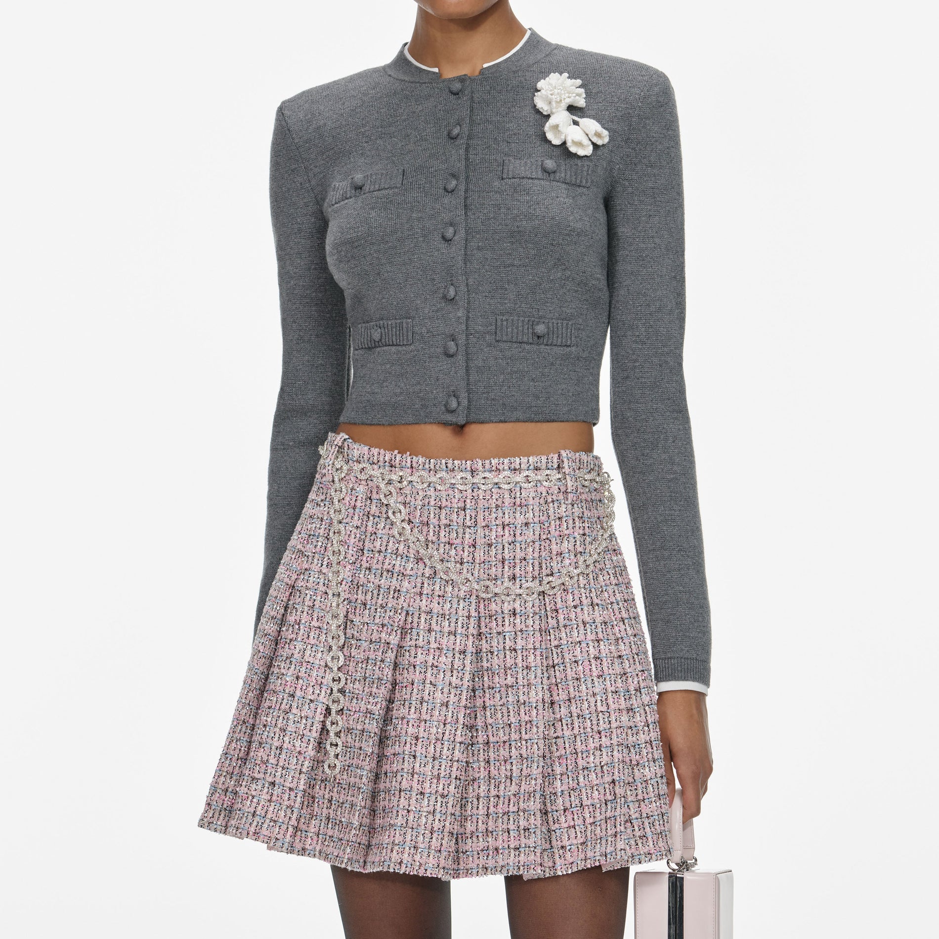 Grey Crochet Flower Cardigan