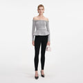 Grey Chenille Knit Crystal Trim Top
