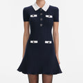 Navy Contrast Collar Knit Mini Dress