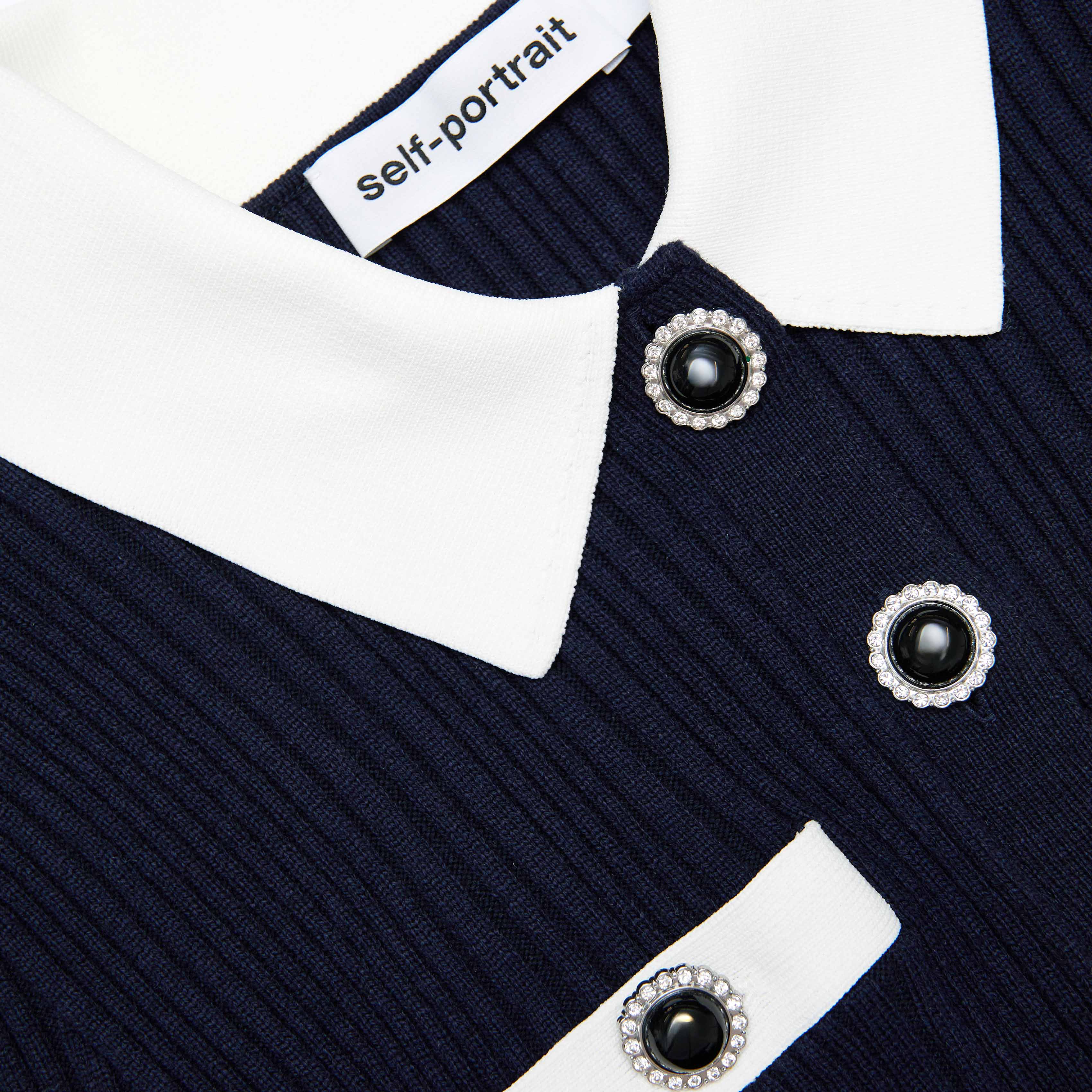 Navy Contrast Collar Knit Mini Dress