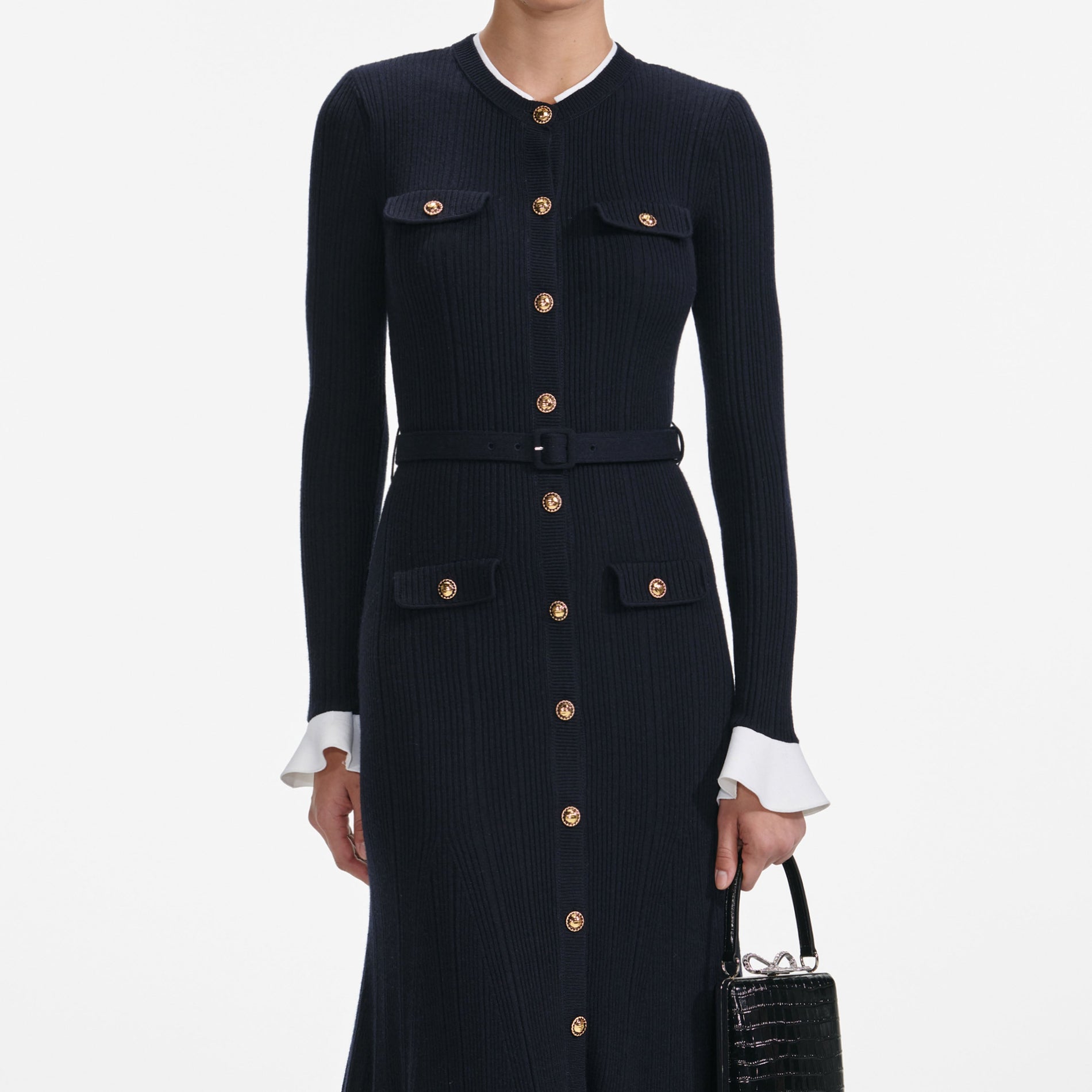 Navy Viscose Knit Midi Dress