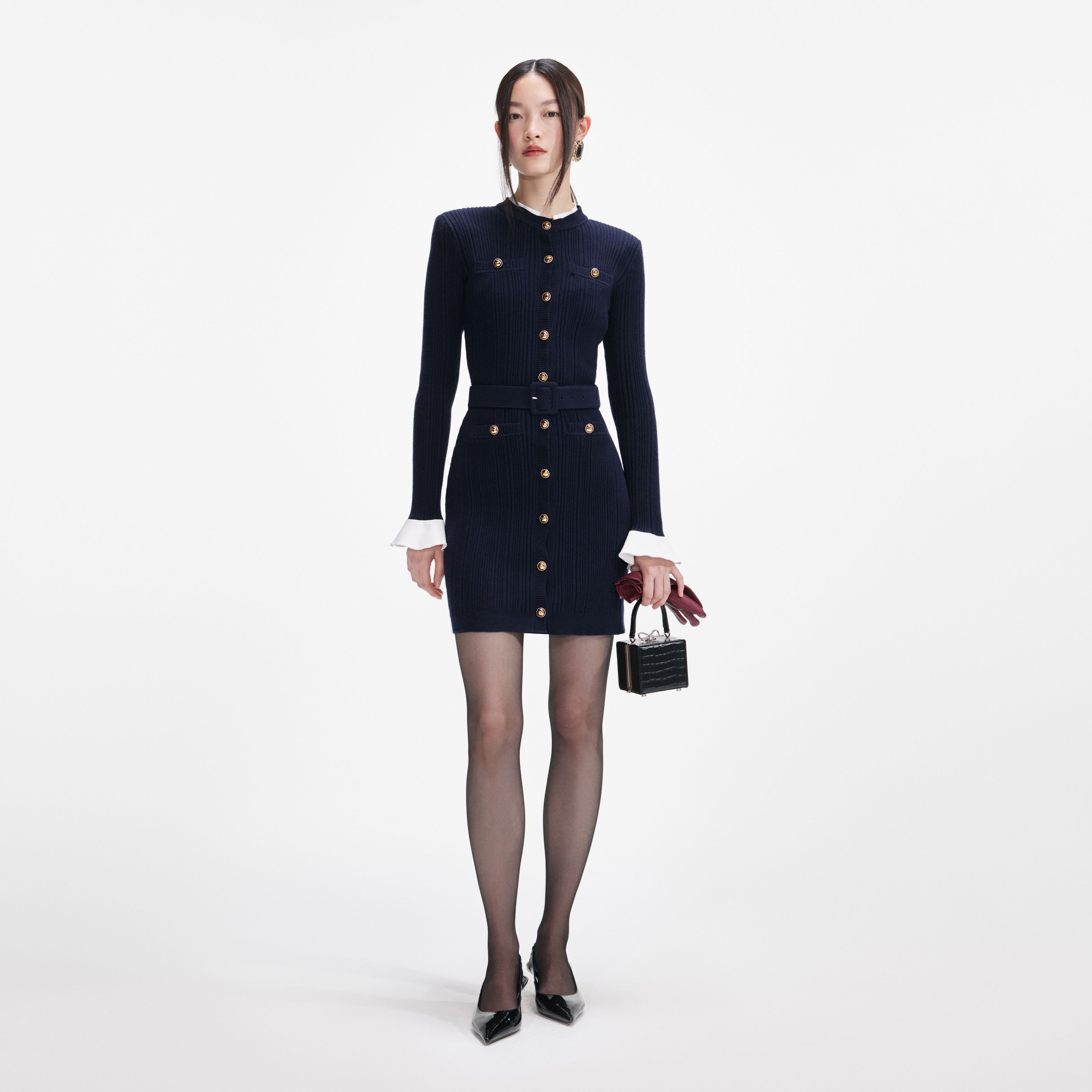 Navy Viscose Knit Mini Dress