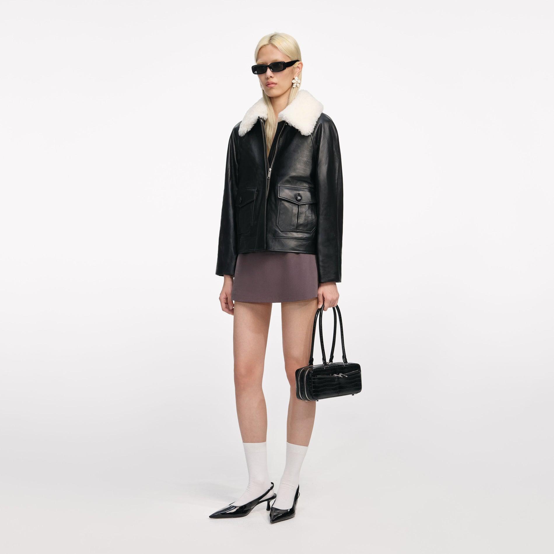 Black Leather Fur Collar Jacket