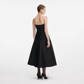 Black Taffeta Bandeau Midi Dress