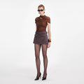 Brown Rhinestone Mesh Cut Out Top