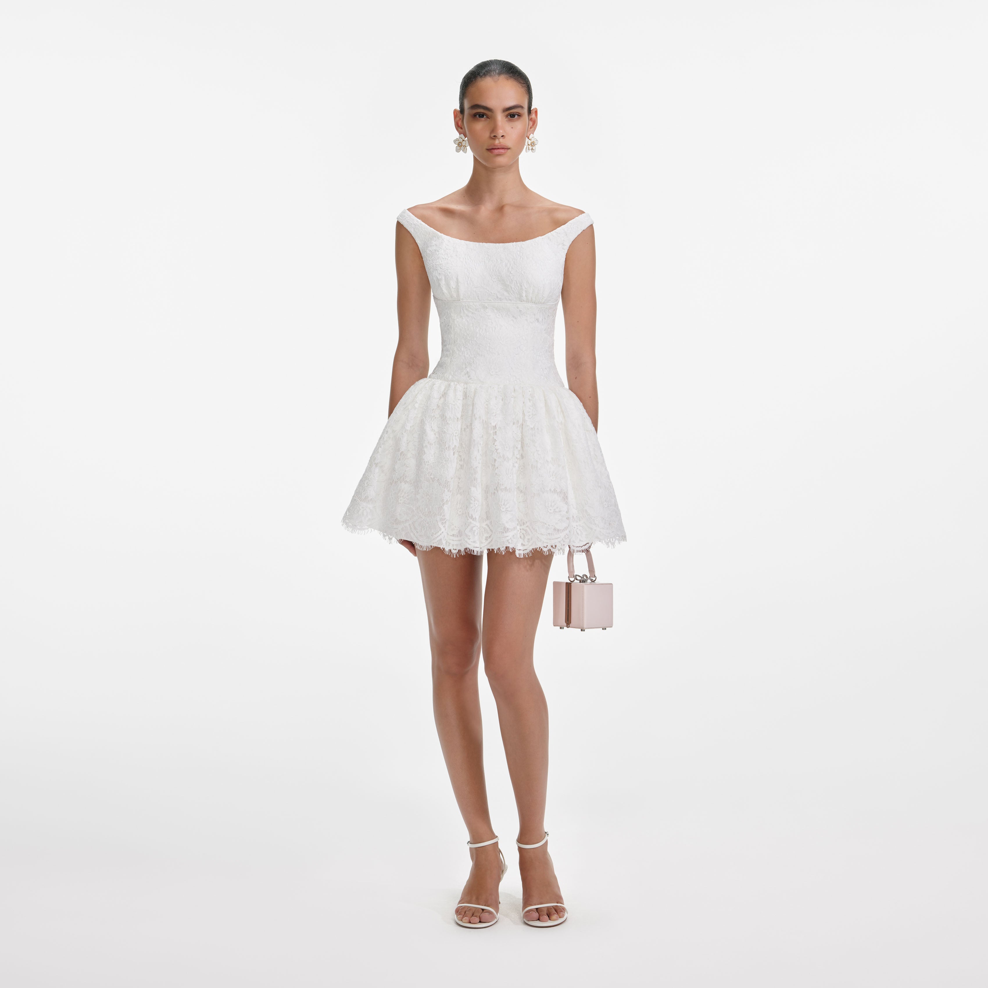 White Floral Lace Mini Dress